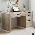 MaverickFurni 48 Inch Small Desk with Drawers, Computer Desk with Storage File Drawer for Bedroom, Office Desk with Storage for Small Space, Light Walnut