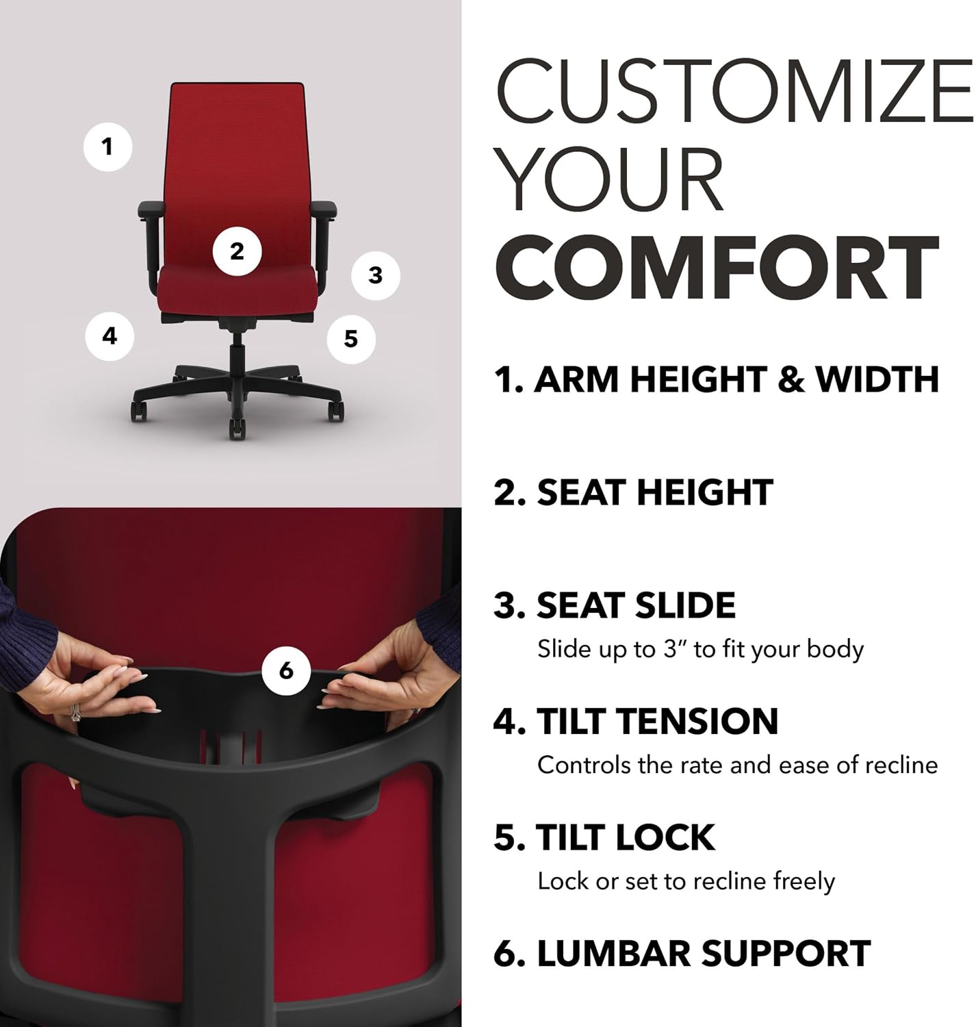 HON Ignition 2.0 Mid‑Back Ergonomic Office Chair, Mesh Task Seating with Lumbar Support, Advanced Synchro‑Tilt, Height and Width Adjustable Arms, Black Frame, Bullseye