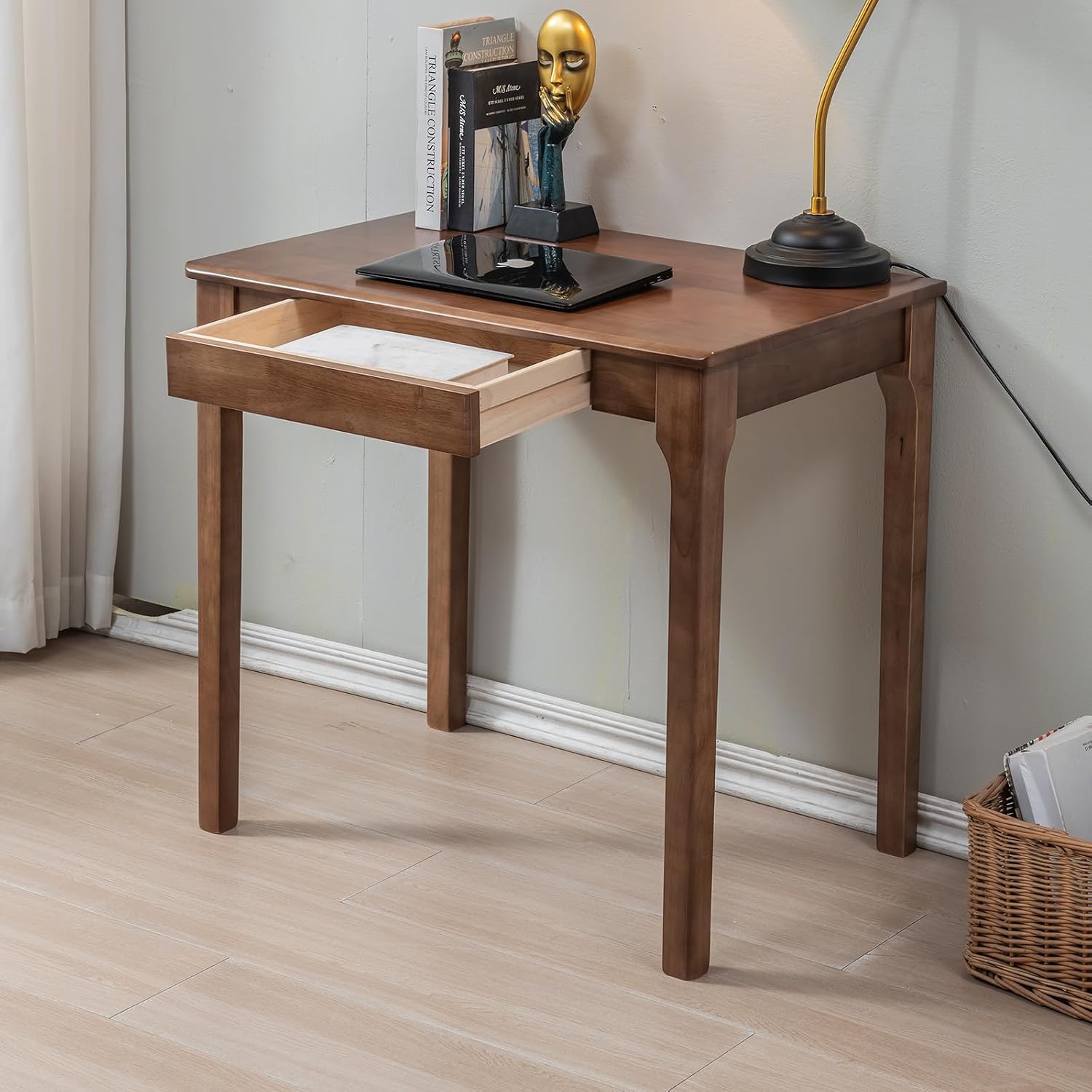 Solid Wood Desk, Gaming Study Home Office Desks for Work, Student PC Desk for Bedroom, Small Computer Desk for Small Spaces, Easy to Assemble (Walnut Color, 31inch)
