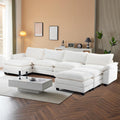 VINGLI 157' Cloud White/Cream Convertible Sectional Sofa, Comfy U-Shape Extra Deep Seat Sofa Couch for Living Room,Modern Chenille 4-Seat Convertible Sofa with 3 Movable Ottomans for Small Space