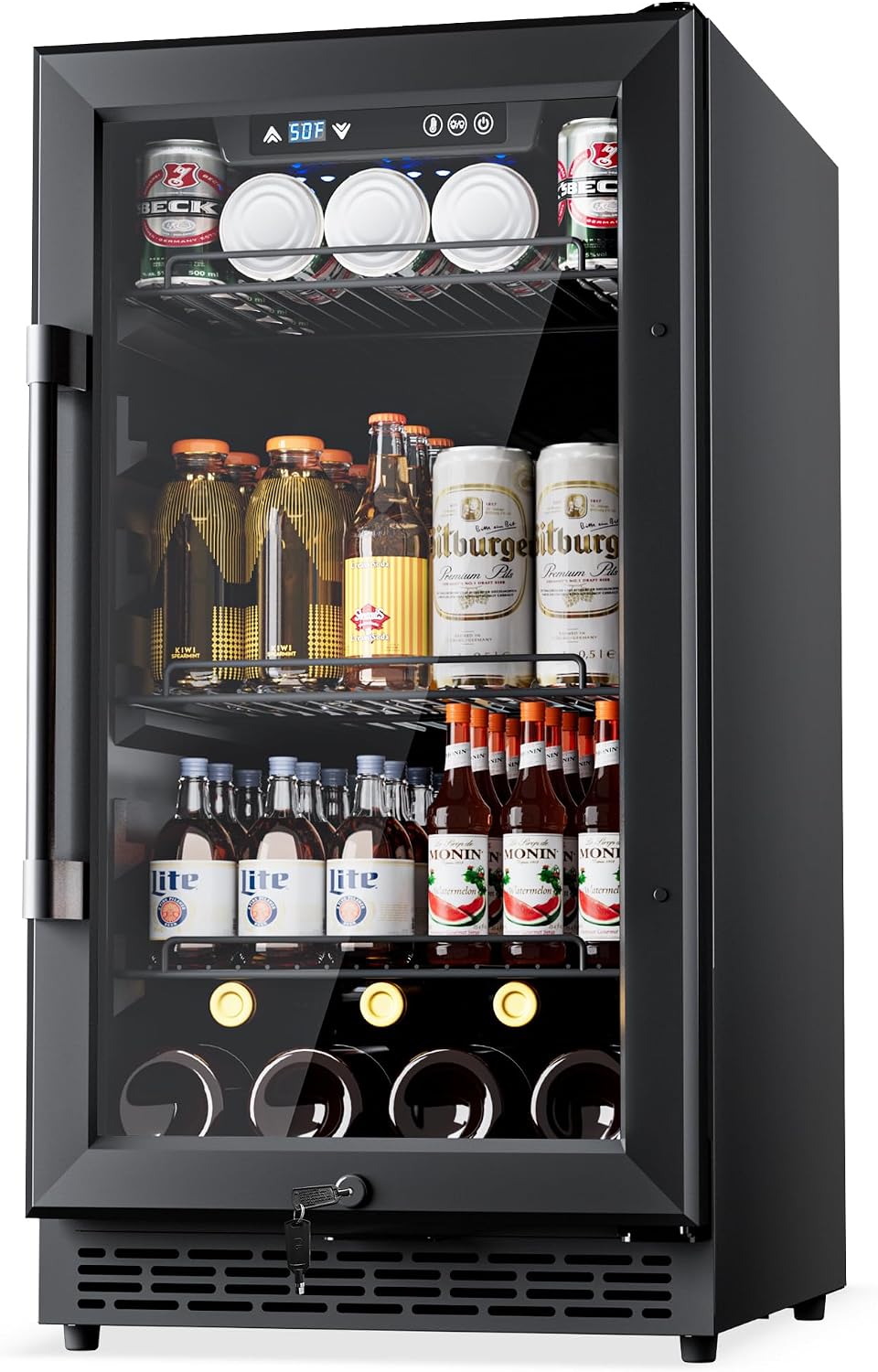 18'' Beverage Refrigerator, 160-Can Built-in or Freestanding Beverage Cooler with Four Adjustable Leveling Feet and Adjustable Shelves for Soda, Beer, Water, and Wine – Perfect for Home, Office, or Ba
