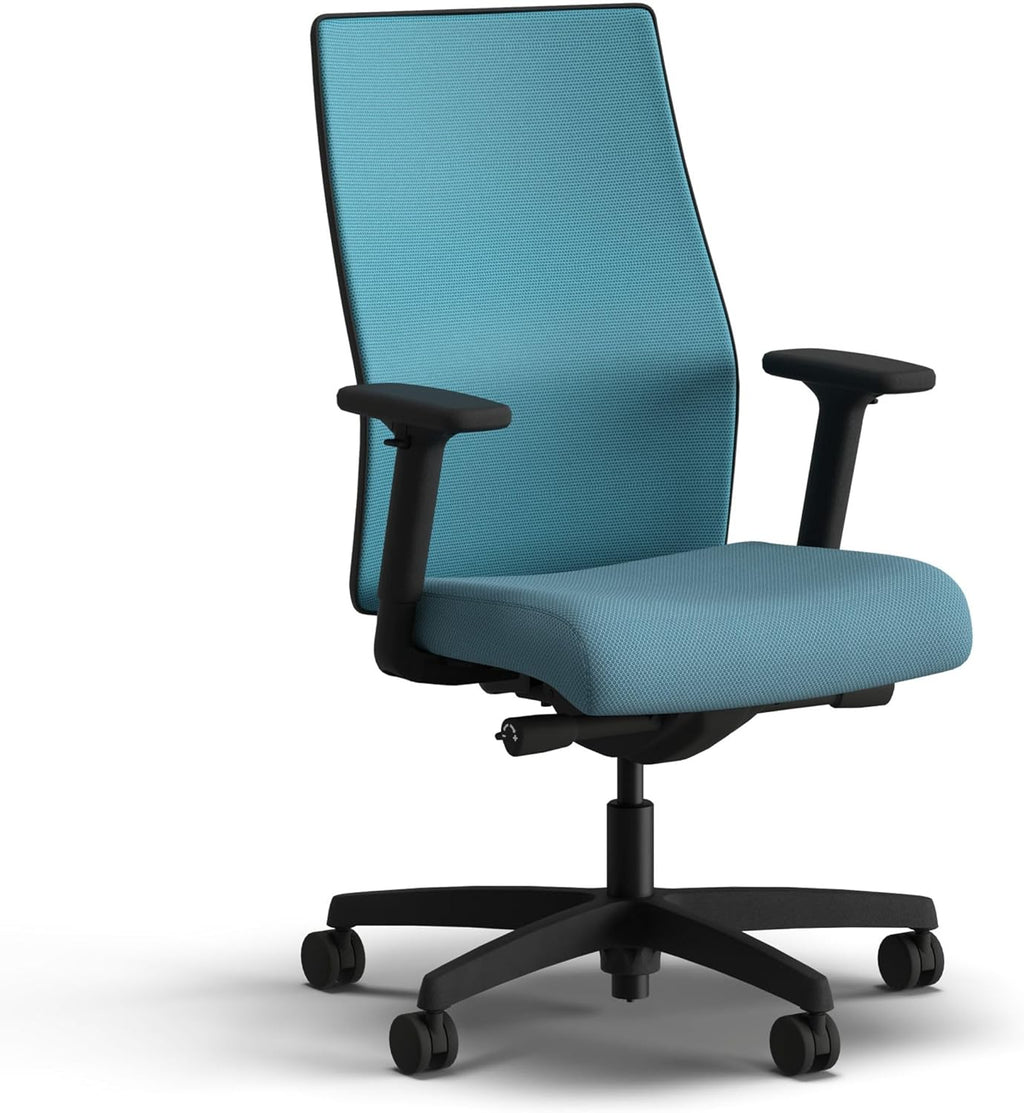 HON Ignition 2.0 Mid‑Back Ergonomic Office Chair, Mesh Task Seating with Lumbar Support, Advanced Synchro‑Tilt, Height and Width Adjustable Arms, Black Frame, Sky