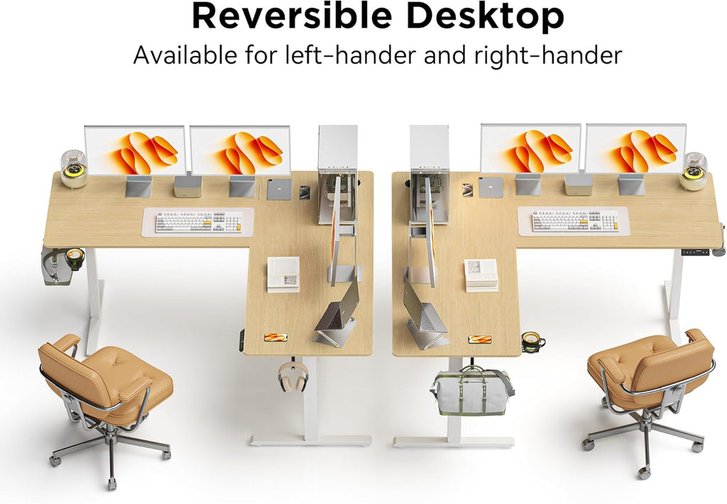 WALKINGDESK 75x61 Inches Reversible L Shaped Standing Desk Height Adjustable with Cup Holder, Electric Corner Computer Workstation for Home Office, Ergonomic Sit Stand up Gaming Desk, Oak