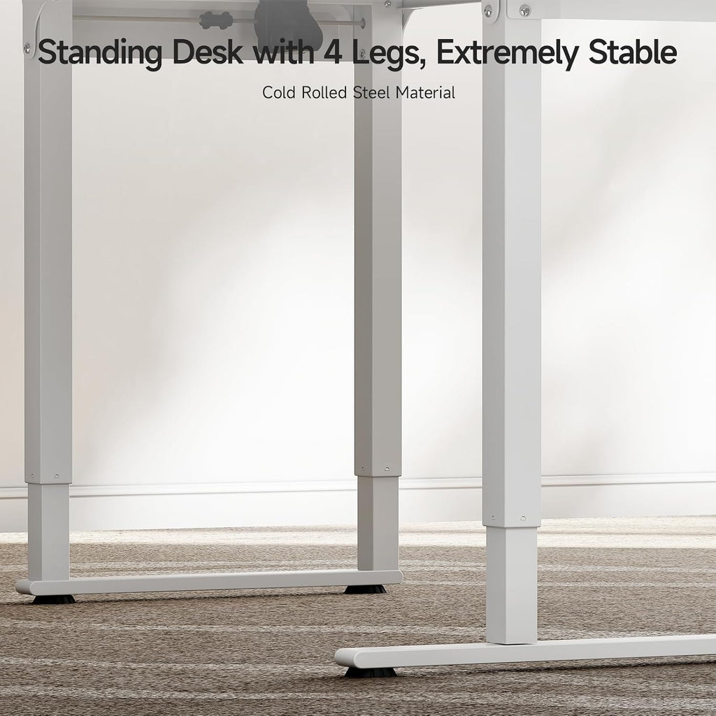 ONBRILL L Shaped Standing Desk, 71x43 Inches Electric L Stand Up Desk with 4 Legs, Dual Motor and Memory Controller, Adjustable Height from 28-46 Inches for Home and Computer Workstation, White