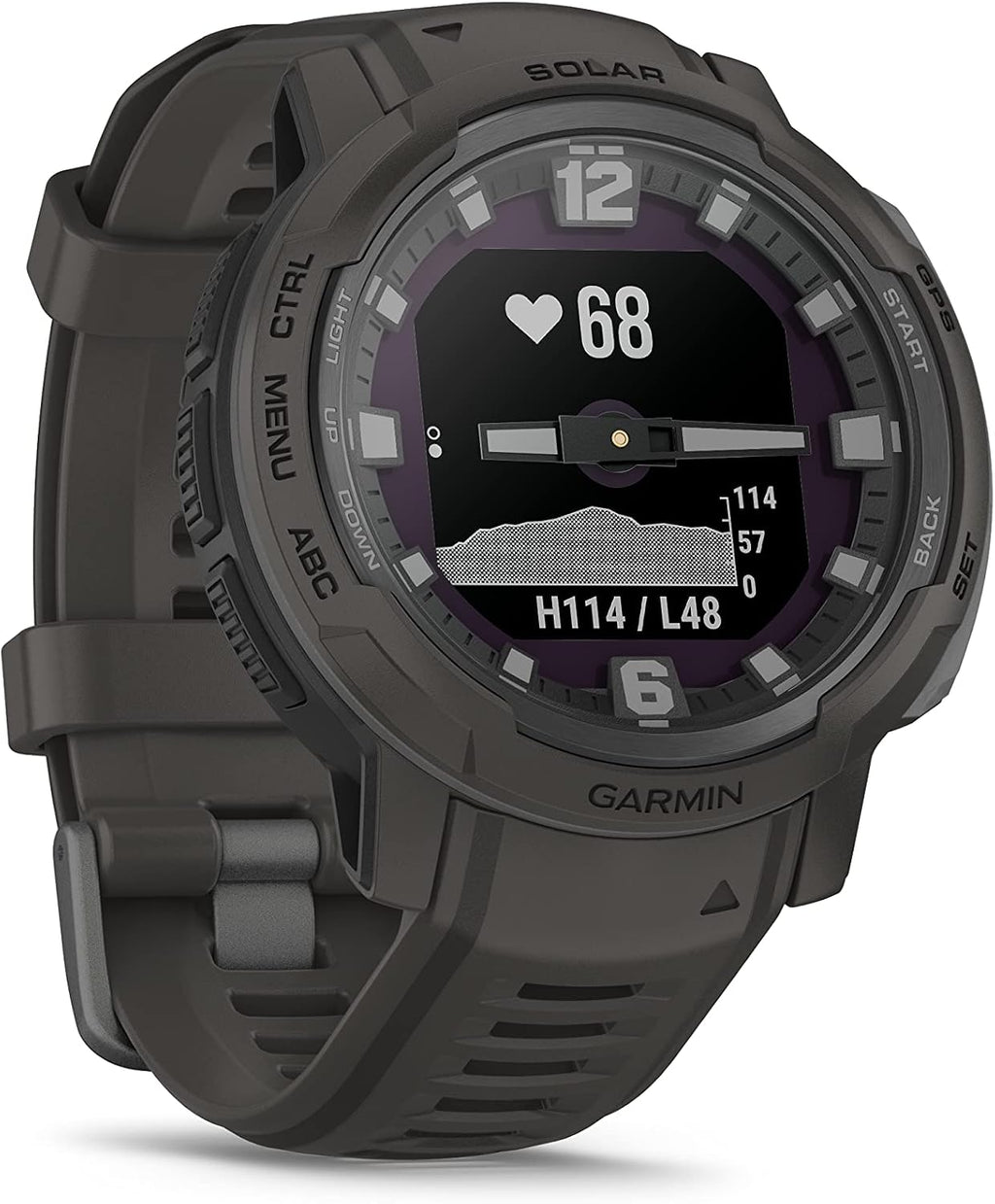 Garmin Instinct Crossover Solar, Rugged Hybrid Multisport GPS Smartwatch, Graphite | Heart Rate Monitor, Analog Hands, Digital Display, Up to 28 Day Battery Life with Signature Series Charging Bundle