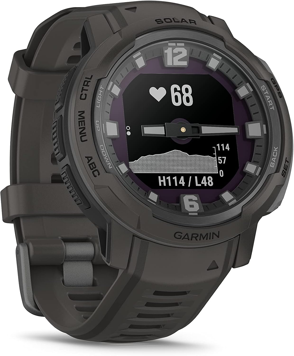 Garmin Instinct Crossover Solar, Rugged Hybrid Multisport GPS Smartwatch, Graphite | Heart Rate Monitor, Analog Hands, Digital Display, Up to 28 Day Battery Life with Signature Series Charging Bundle