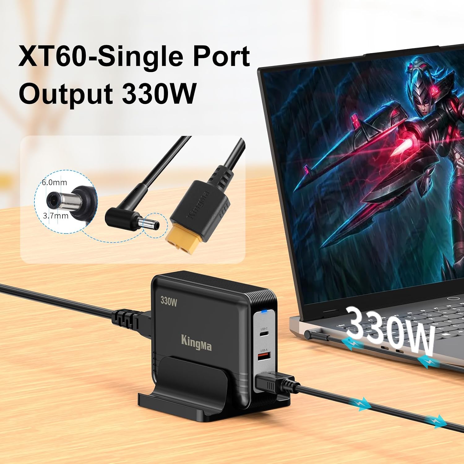 330W Gaming Laptop Charger for ASUS ROG Strix Scar18, 3-Port PD 3.0 (20V/16.5A) Fast Charging Adapter Compatible with ROG Strix Scar 16 /G16/17/18/Duo 16 GX6509,Round connector, for models before 2025