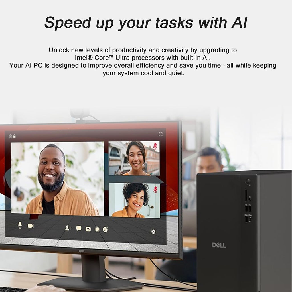 Dell ECT1250 slim tower desktop computer, Intel Core Ultra 5-225, 32GB DDR5 RAM, 1TB SSD, Wi-Fi 6, Windows 11 Pro, black