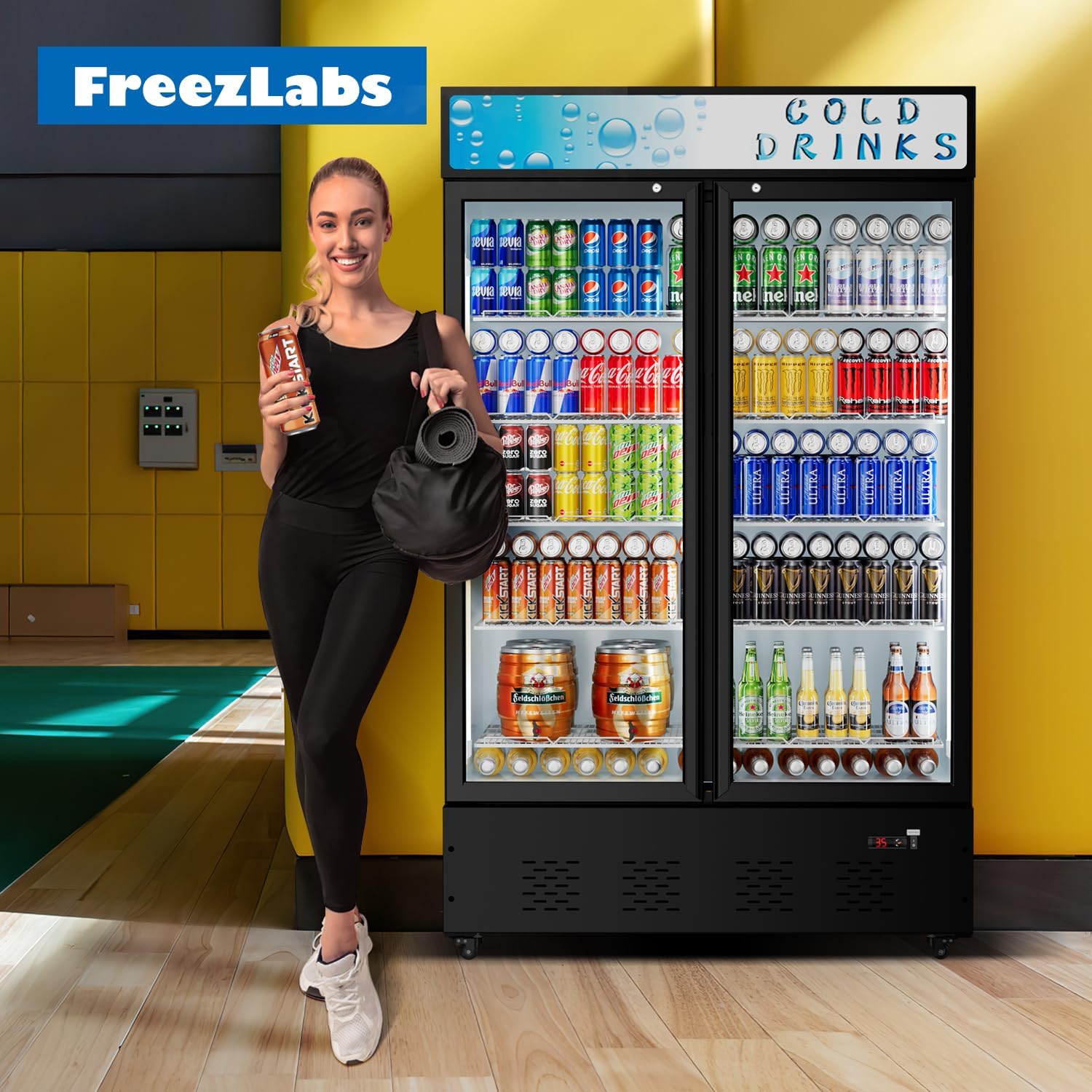 40 Cu.ft. Commercial Beverage Refrigerators, 47.83''Glass Door Refrigerator Upright Display Cooler with Soft LED Light and Adjustable Shelves for Stores