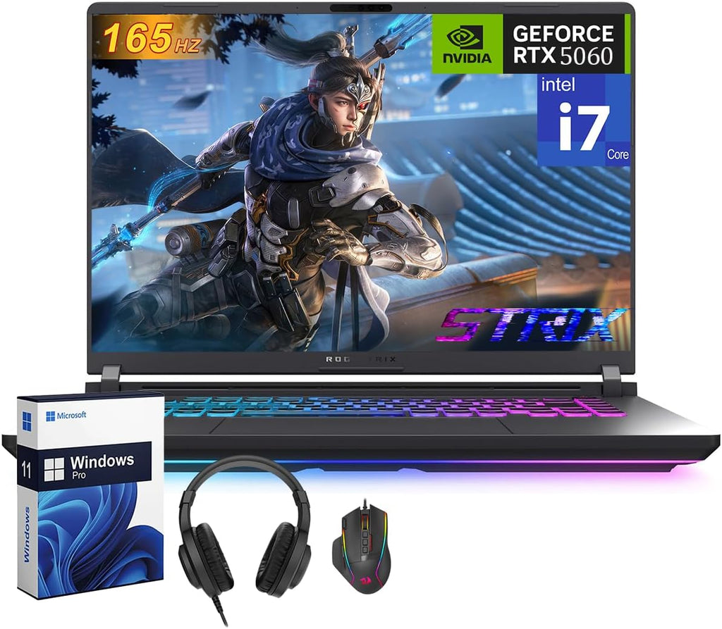 ASUS ROG Strix G16 Gaming Laptop, NVIDIA RTX 5060, Intel i7-14650HX, 16 inch 1920x1200 FHD+ 165Hz 3ms, WiFi 7, Dolby Atmos, Hires Audio, HD+ Cam, 32 GB DDR5, 2 TB SSD, Windows 11 Pro, Accessories