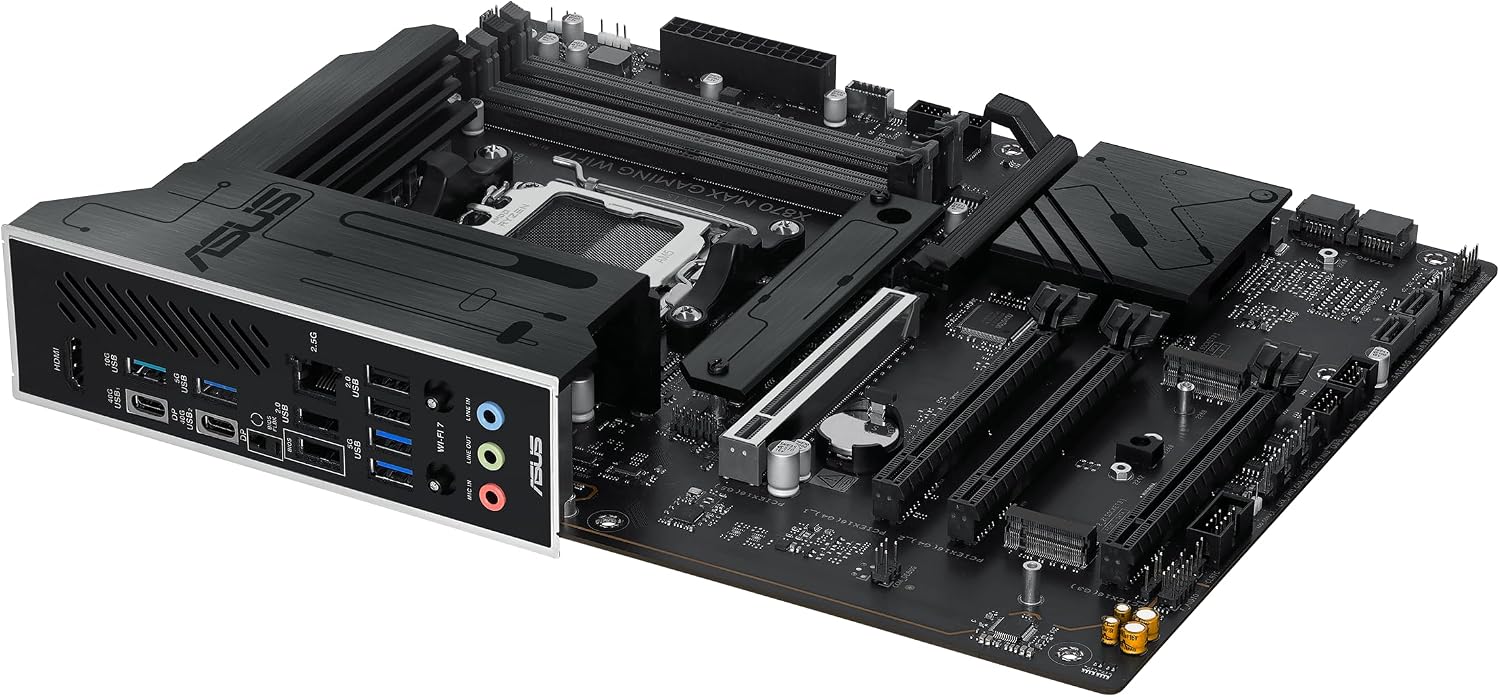 ASUS X870 MAX Gaming WIFI7 AMD AM5 ATX Motherboard, 12+2+1 80A DrMOS, DDR5, PCIe 5.0 x16 Q-Release, 3X M.2, Wi-Fi 7 Q-Antenna, 2.5Gb LAN, USB4® Type-C®, USB-C® 20Gbps, BIOS Flashback™, Aura Sync
