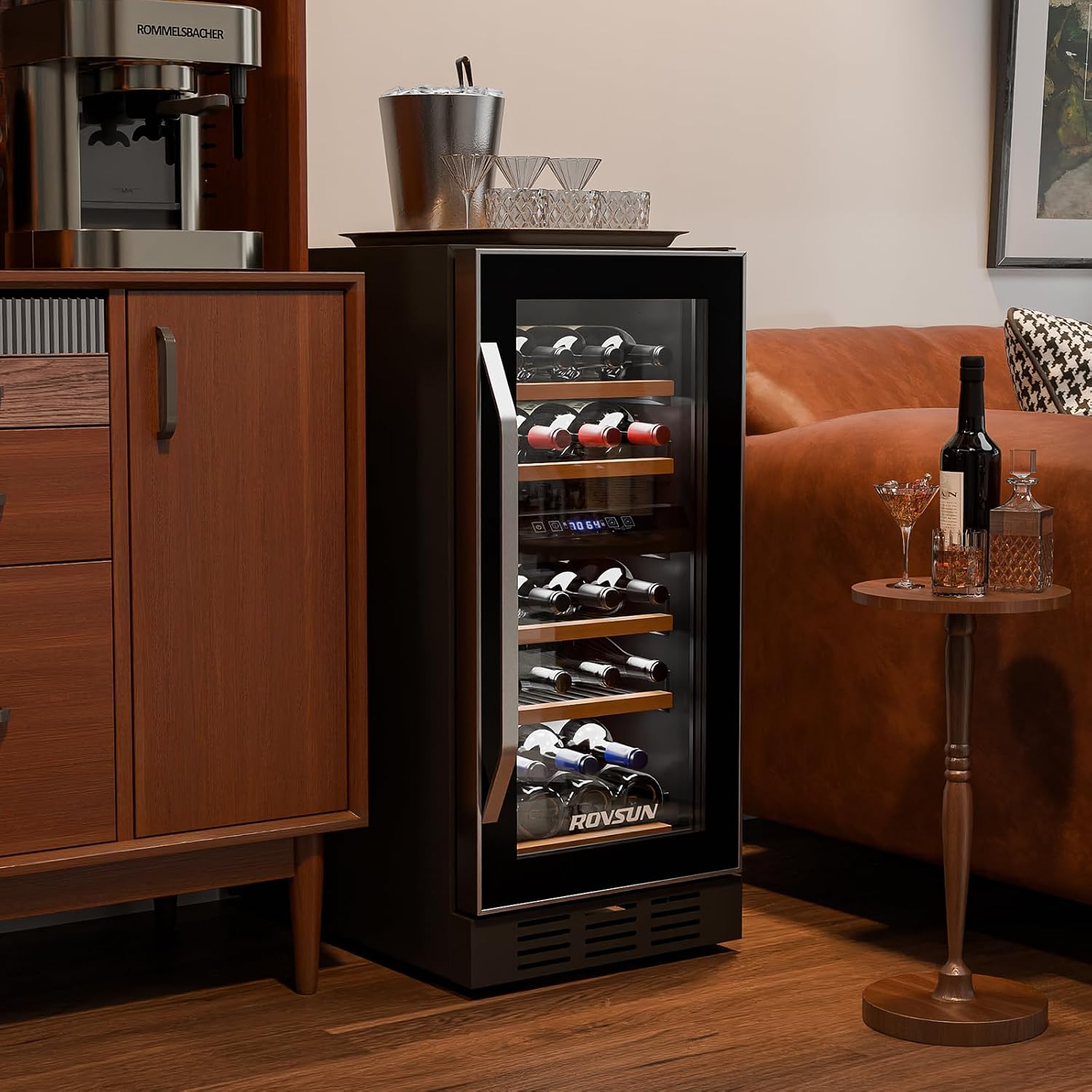 ROVSUN 15''W Dual Zone Wine Fridge with Compressor, 26 Bottles Built-in Wine Cooler Refrigerator with Touch Panel Control and Glass Door, Wine Cellar for Red, White, Champagne or Sparkling, 41-64°F