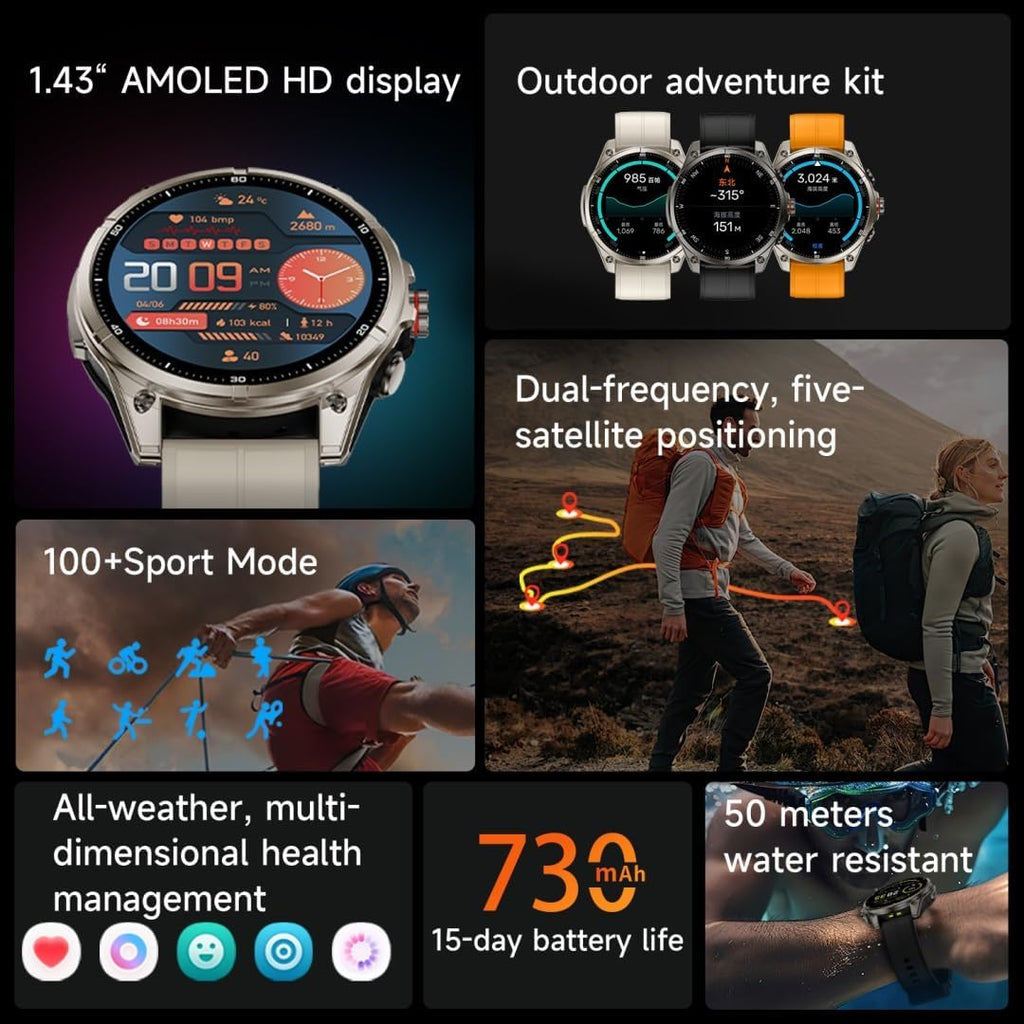 GPS Smart Watch for Men, 6 Satellite Positioning Rugged Outdoor for Running, 730 mAh Long Battery Life, 5ATM Waterproof Compass/Altimeter with Answer/Make Call Compatible for Android iOS
