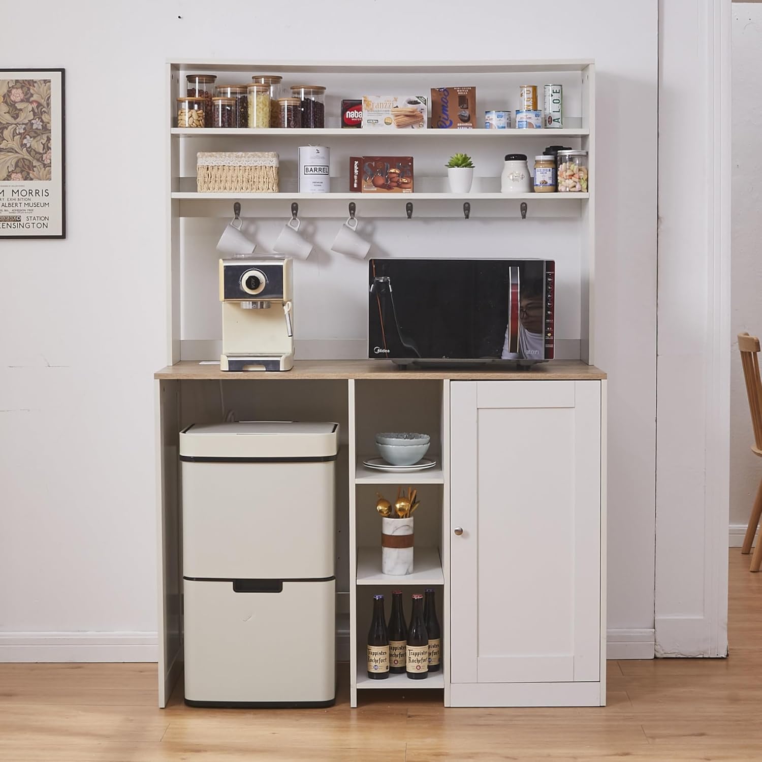 Mini Fridge Cabinet with Storage, Coffee Bar Cabinet with Mini Fridge Space and Power Outlet, Liquor Wine Bar Cabinet with Microwave Shelf, Beverage Station for Kitchen, Dorm, Living Room