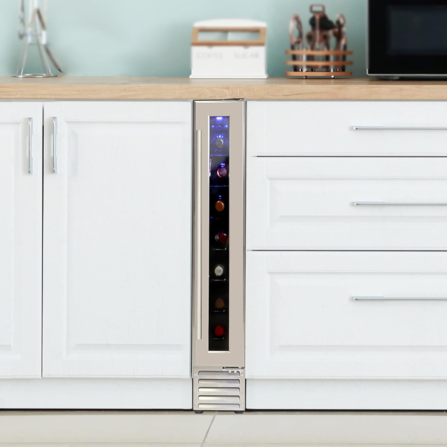 Koolatron 7 Bottle Slim 6 Inch Built-In Under-Counter Wine Fridge, Stainless Steel Door Frame Wine Cooler