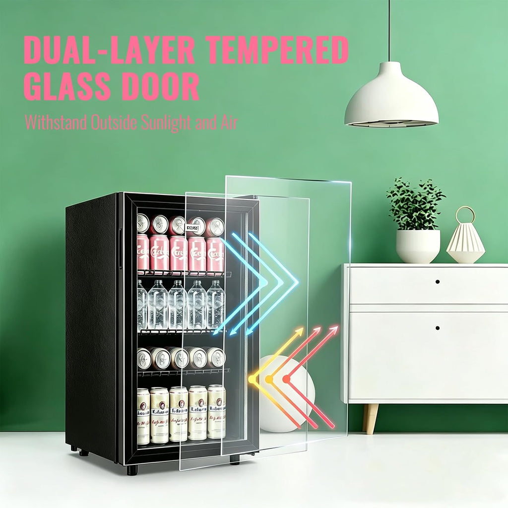 WANAI Beverage Refrigerator and Cooler with Glass Door - 120 Cans Capacity, 3.5 Cu.ft Small Beer Fridge for Drinks, Soda, Wine - Mini Cooler with 7 Adjustable Temperature Control