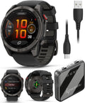 Wearable4U Garmin Fenix 8 Pro – 51mm AMOLED LTE & Satellite Connected Multisport GPS Smartwatch, inReach Technology: Sapphire Carbon Gray DLC Titanium w/Black-Pebble Gray Silicone Band Power Bundle