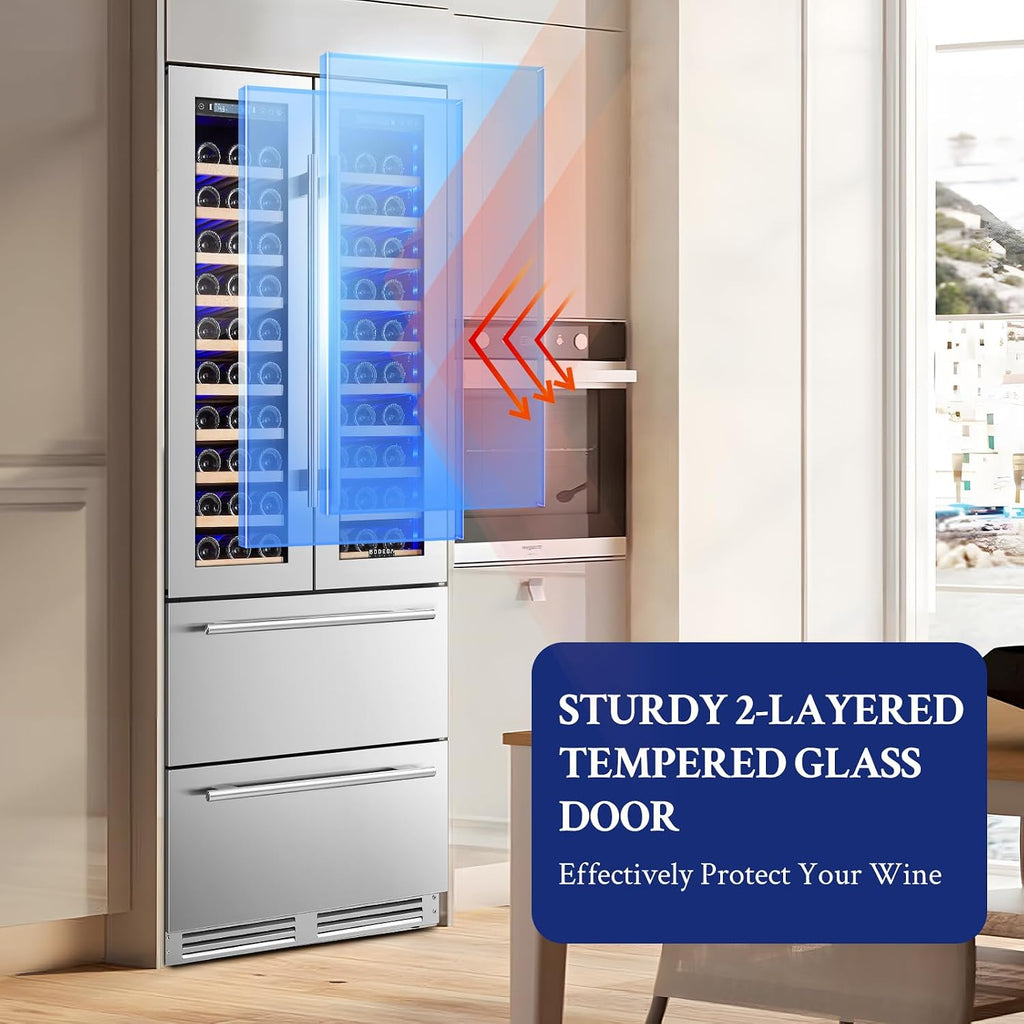BODEGA BODEGACOOLER Wine and Beverage Refrigerator, 30 Inch 2 IN 1 Dual Zone Wine Cooler,Built-in or Freestanding Beverage Cooler, Soft LED Light Hold 120 Bottles and 234 Cans