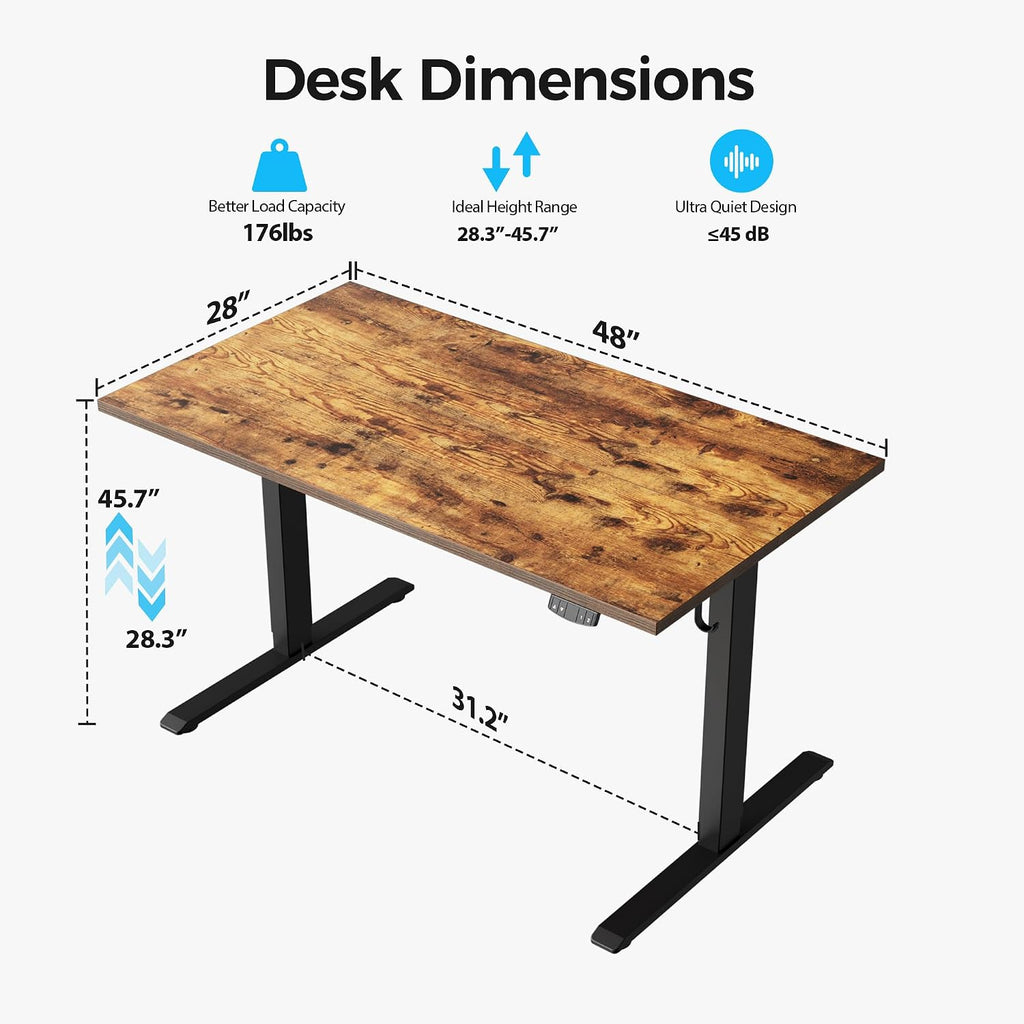Agilestic Electric Standing Desk, 48 x 28 Inches Height Adjustable Desk, Sit Stand up for Work Office Home, Ergonomic Rising Computer Table with Memory Preset, Rustic Brown