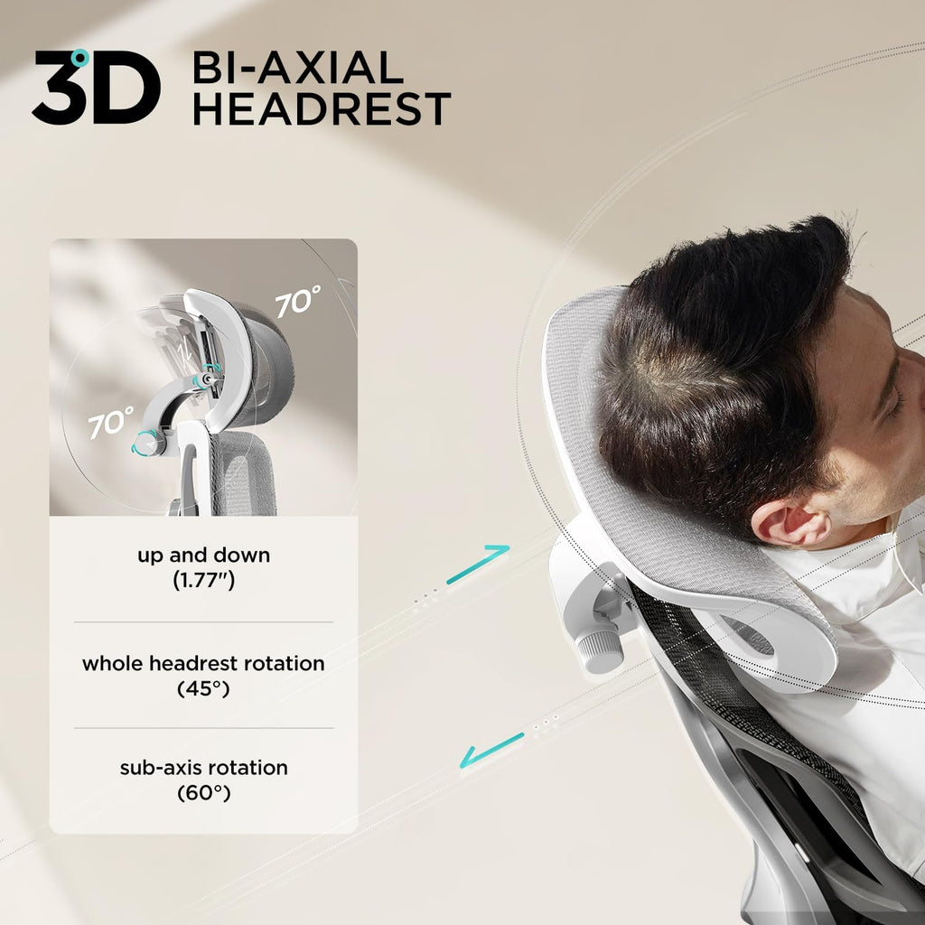 Hbada E3 Air Ergonomic Office Chair, Big and Tall Office Chair - with 3-Zone Dynamic Lumbar Support, 3D Adjustable Headrest, 3D Adjustable Armrests, Swivel, Grey(No Footrest)