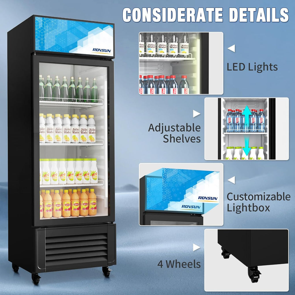 ROVSUN 10 Cu.Ft Beverage Refrigerator Commercial ETL NSF, Display Refrigerator Beverage Cooler Glass Door Merchandiser Refrigerator Fridge w/Adjustable Shelves LED Light for Bar Restaurant Cafe