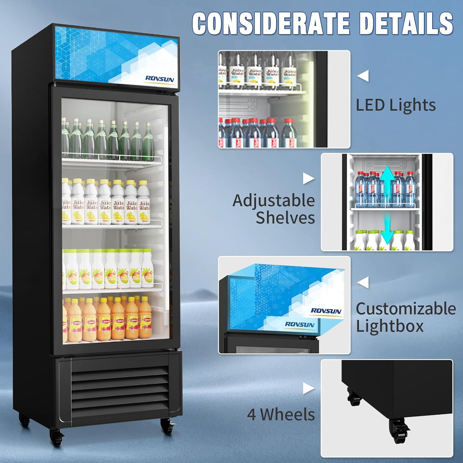 ROVSUN 10 Cu.Ft Beverage Refrigerator Commercial ETL NSF, Display Refrigerator Beverage Cooler Glass Door Merchandiser Refrigerator Fridge w/Adjustable Shelves LED Light for Bar Restaurant Cafe