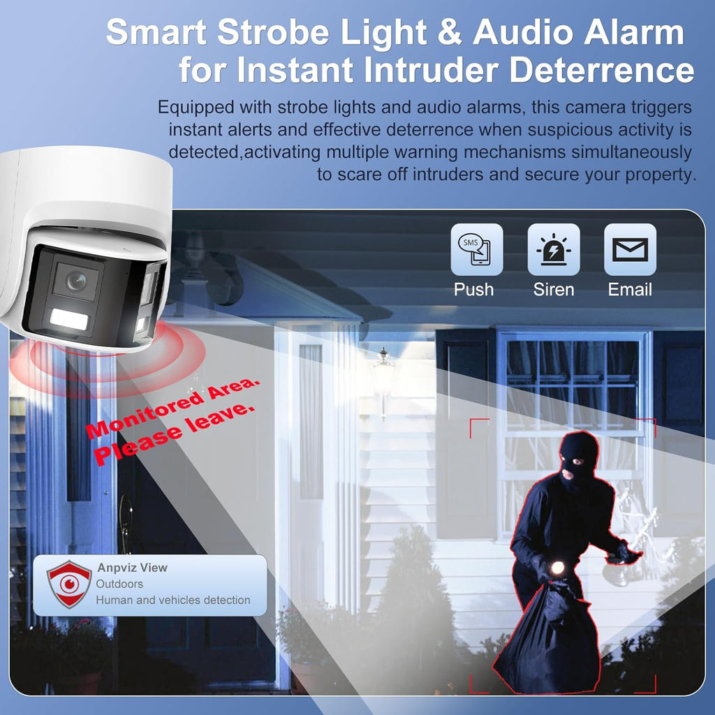 Anpviz 4K/8MP PoE Dual Lens Security Camera Outdoor 180 Degree Wide Angle,180° Panoramic IP Wired Camera with Human/Vehicle Detection, Two-Way Talk, Built-in Micro SD Card Slot, IP67Metal（H Series）