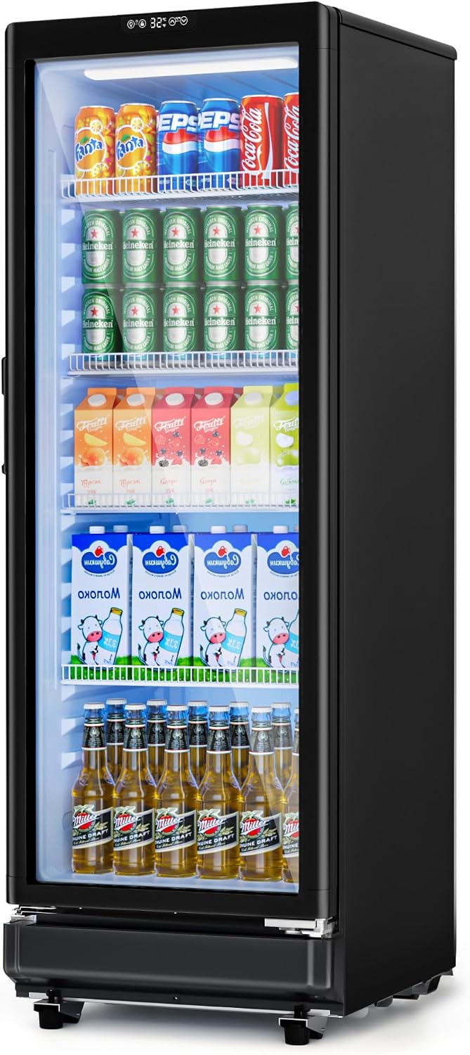 7 Cu.Ft Commercial Refrigerators, Display Fridge with Locking, Key & LED, Outdoor Beverage Refrigerator with Double-Tempered Glass Door, Beverage Cooler for Bar, Office, Restaurant