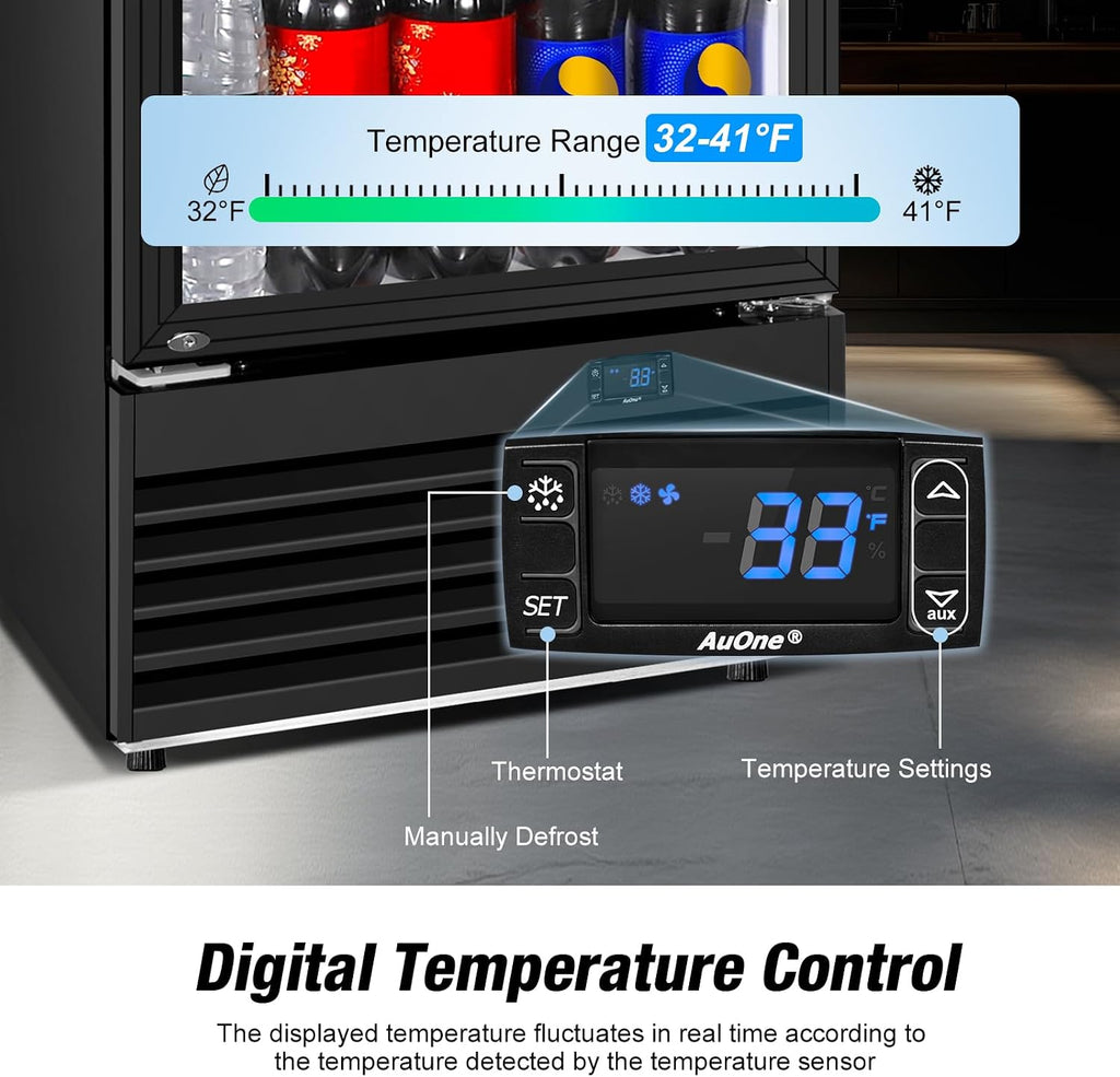 Commercial Beverage Refrigerator, 24 Inch Beverage Fridge, 15 Cu. Ft. Drink Fridge, Display Refrigerator Glass Door, Commercial Display Fridge with Customizable Light Box for Shops, Restaurants, Bars