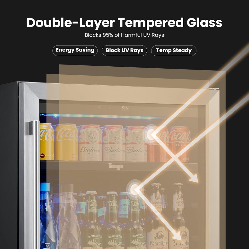 Yeego 24-Inch Built-In Beverage Refrigerator (2 Pack) - Large Capacity Drink Cooler with Glass Door, Auto Defrost Beverage & Wine Fridge for Cans and Bottles, Under Counter & Freestanding