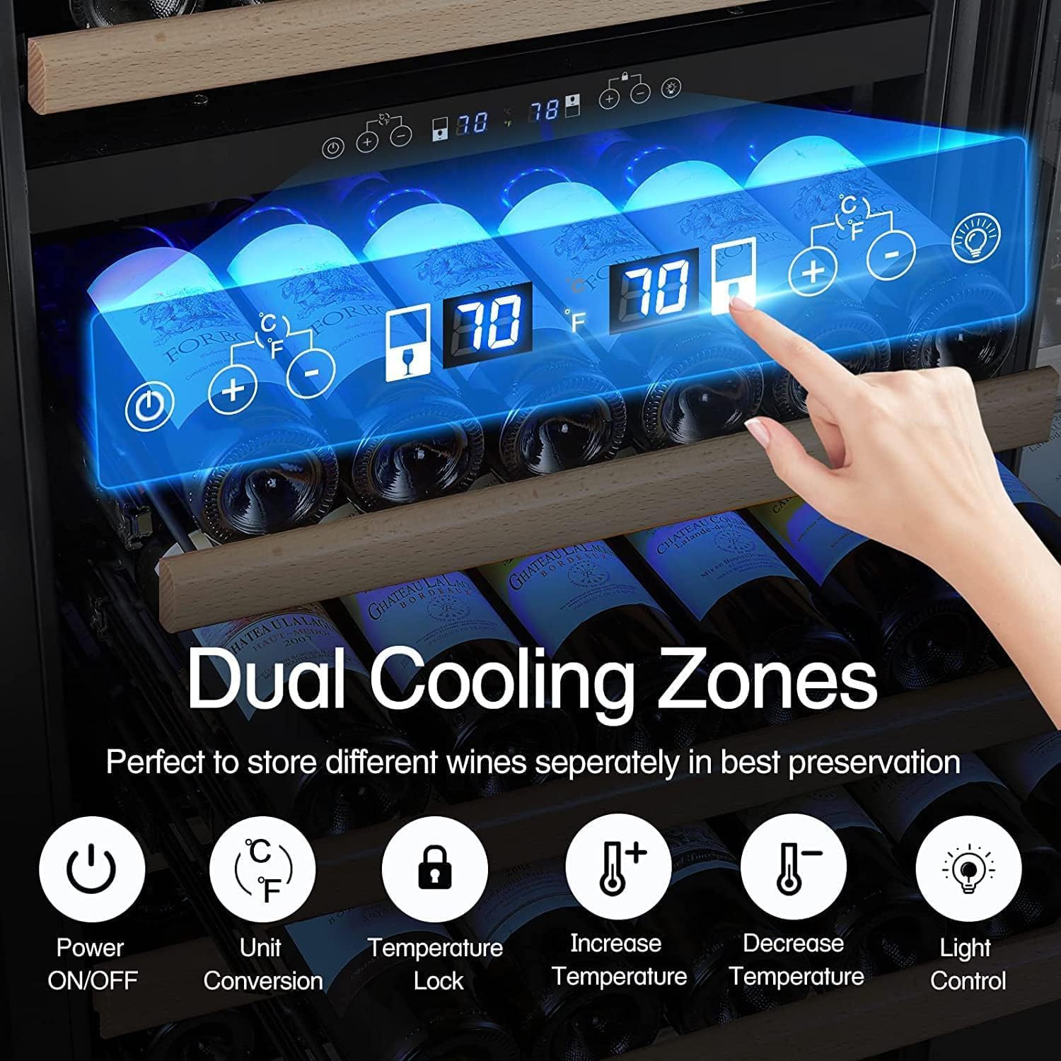 BODEGA 24 Inch Wine and Beverage Refrigerator Cooler,Dual Zone Wine Fridge with Memory Temperature Control 77 Bottles and 180 Cans,Built-In or Freestanding 2-in-1 Wine Cooler for Home Bar Kitchen