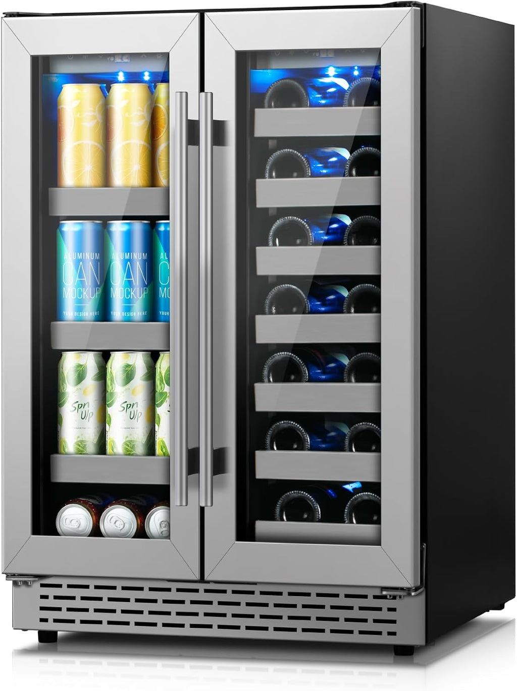 Dual Zone 24 inch Wine and Beverage Refrigerator,20 Bottles and 88 Cans Wine Cooler Refrigerator with Glass Door,Upgraded Beverage Fridge Under Counter or Freestanding for Beer Soda Bar