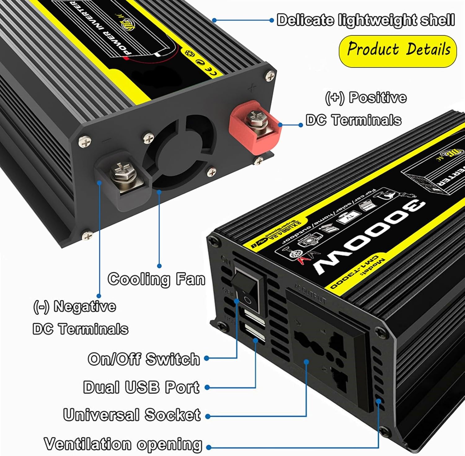 3000W Solar Inverter System Kit with 50W Waterproof Foldable Solar Panel 50 A Solar Charge Controller Complete Power Kit with 2 USB Ports 1 Outlet Home Grid System(Black,12v-110v)