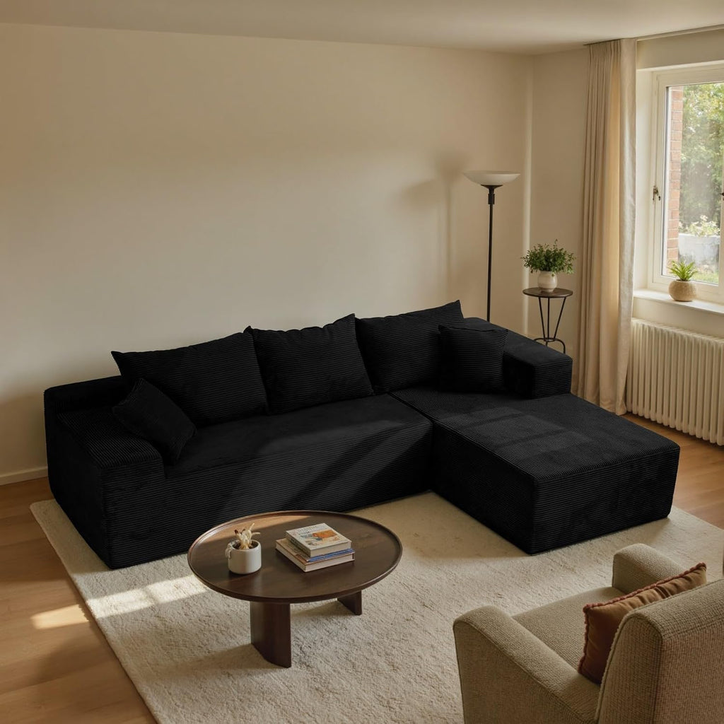 Black 103' Cloud Couch Sectional Sofa in Box with L-Shape Chaise,Modern Modular Couches Upholstered with Deep Seat for Living Room,No Assembly Required