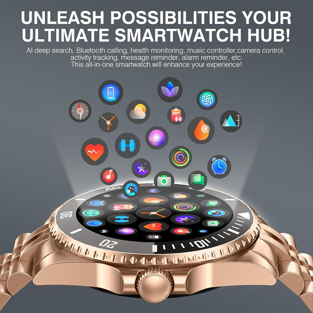 2025 DA GPT Smart Watch for Men,1.19-inch AMOLED Display, 24/7 Heart Rate, Blood Oxygen, Blood Pressure, Sleep Monitor, 107 Sports Fitness Tracker, Waterproof Smartwatch Compatible Android iOS Gold