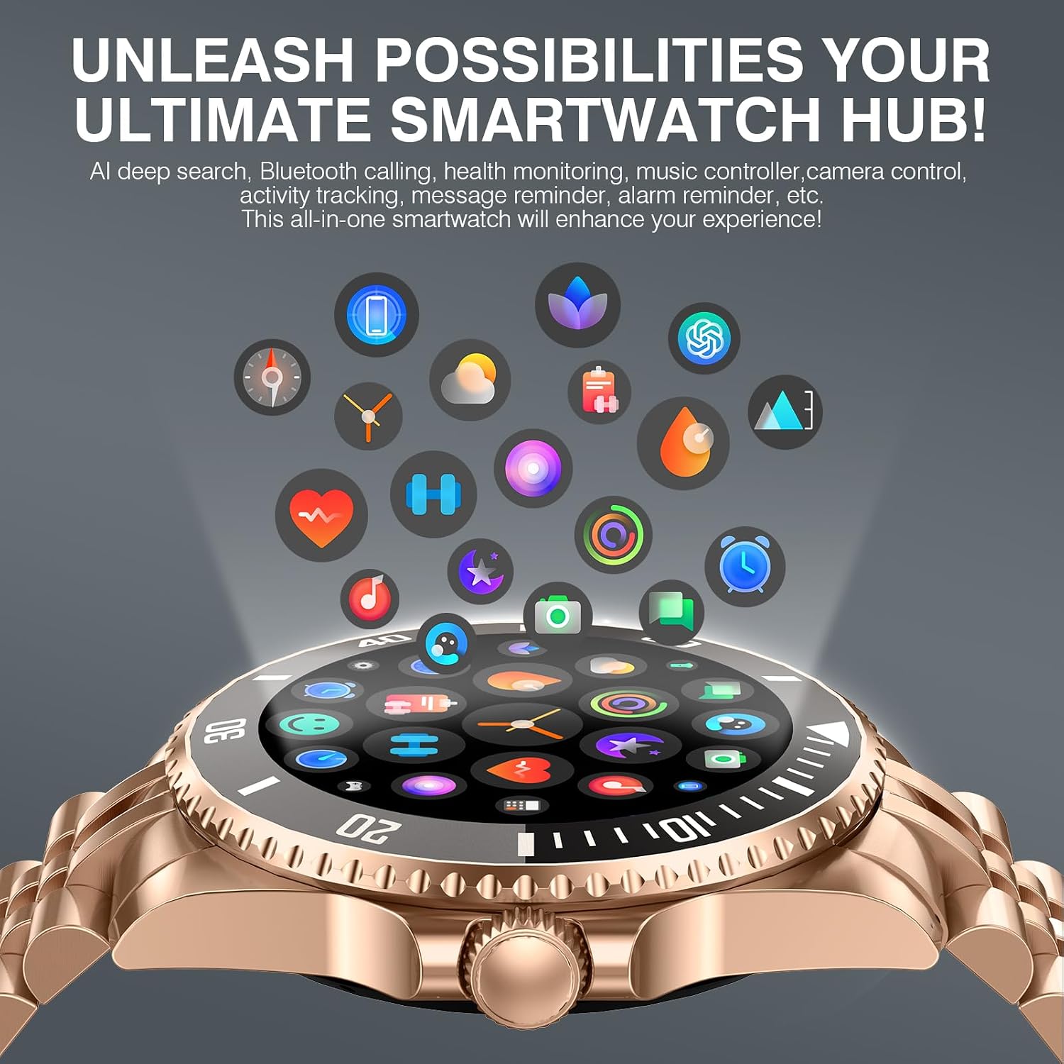 2025 DA GPT Smart Watch for Men,1.19-inch AMOLED Display, 24/7 Heart Rate, Blood Oxygen, Blood Pressure, Sleep Monitor, 107 Sports Fitness Tracker, Waterproof Smartwatch Compatible Android iOS Gold