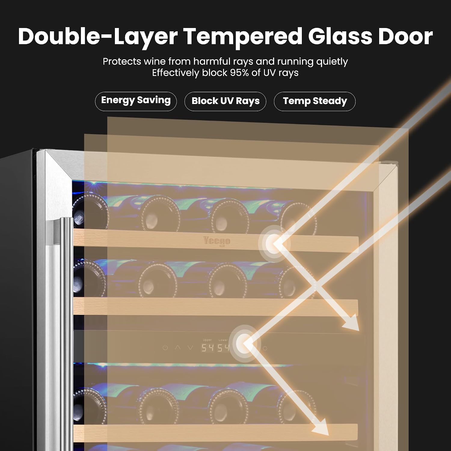 Yeego Wine Fridge Cooler - 24 Inch Dual Zone Wine Fridge Hold 52 Bottles, 40-65°F Wine Refrigerator Glass Door, Built in, Freestanding Under Counter Fridge for Beer Soda Drink Home Bar Office