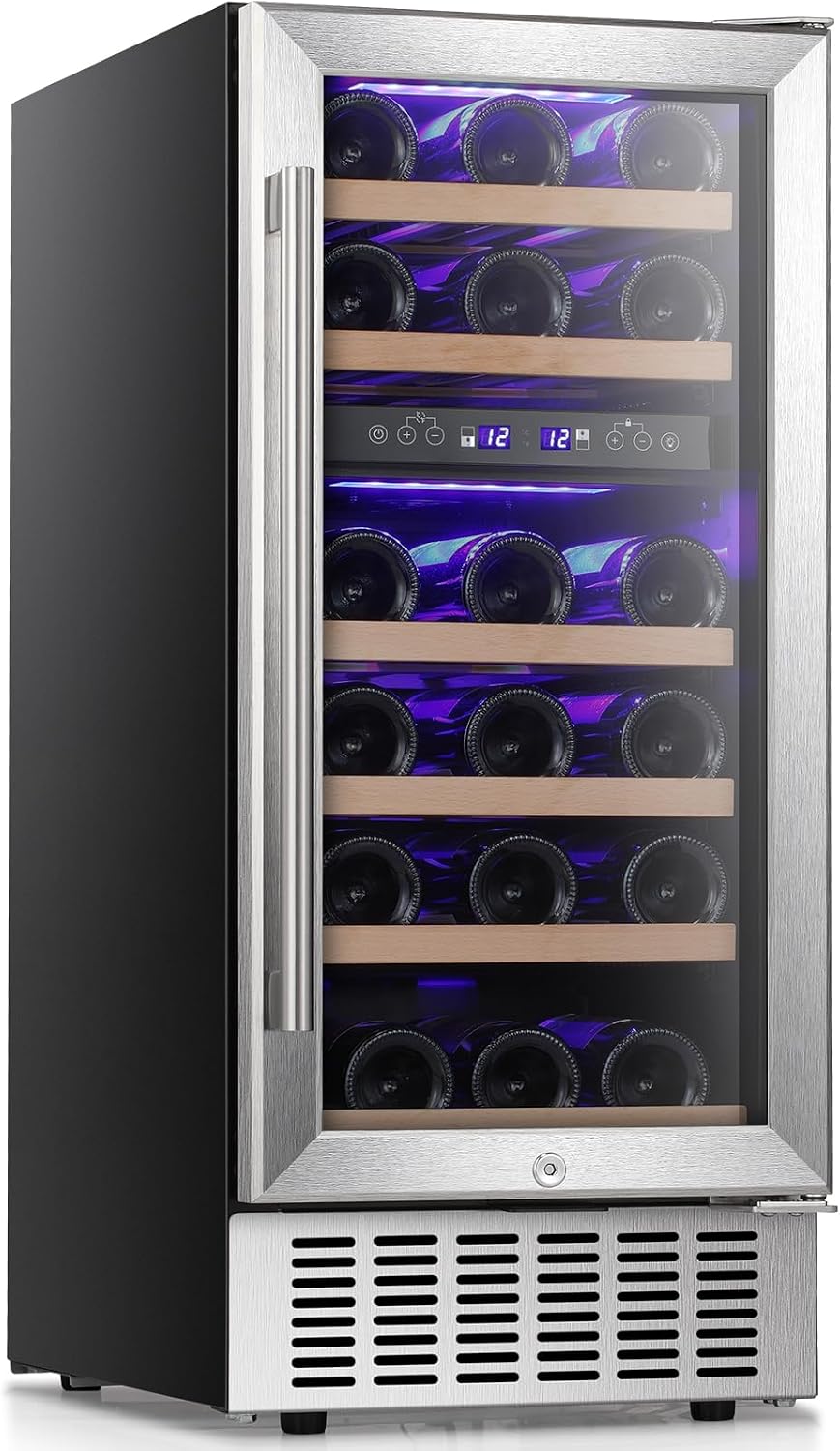 Antarctic Star Wine Fridge 15' Wine Cooler Under Counter Beverage Refrigerator Beer Mini Fridge 28 Bottles Dual Zone Built-in Freestanding Stainless Steel Double-Layer Tempered Glass Door