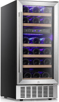Antarctic Star Wine Fridge 15' Wine Cooler Under Counter Beverage Refrigerator Beer Mini Fridge 28 Bottles Dual Zone Built-in Freestanding Stainless Steel Double-Layer Tempered Glass Door