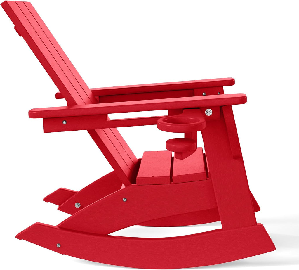 WestinTrends Ashore Outdoor HDPE Plastic Preschool Toddler Modern Adirondack Rocking Chairs (Set of 2), Red