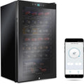 Ivation 34 Bottle Compressor Wine Cooler Refrigerator with Wi-Fi Smart App Control Cooling System | Large Freestanding Wine Cellar Fridge For Red White Champagne or Sparkling, Black Glass Door & Lock