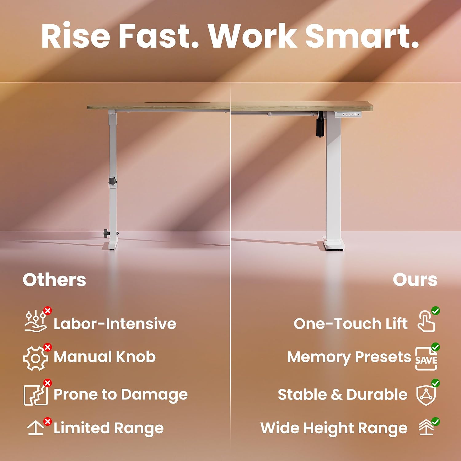 HUANUO Electric Standing Desk,48' x 24' Height Adjustable Desk, 4 Memory Height Settings, Sit to Stand Up Desk for Home Office, with Headphone Hook, Cable Manager, Natural