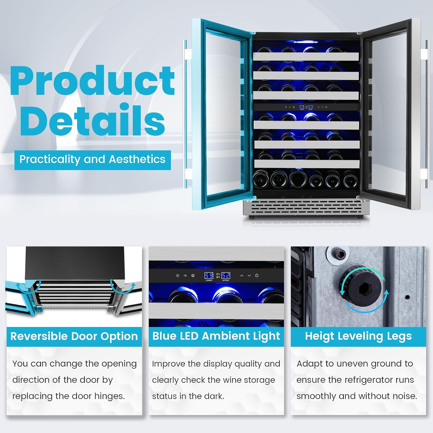 24 Inch Wine Cooler Refrigerator, 46 Bottle Dual Zone Wine Fridge Cooler Under Counter with Upgrade Compressor Tempered Glass Door, 40-65°F, Built-in/Freestanding for Kitchen Bar Office