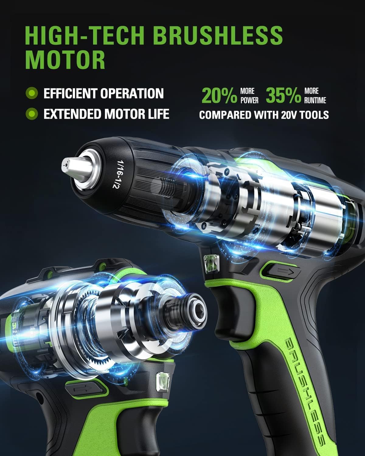 Greenworks 24V Brushless Drill/Driver + Impact Drive Combo Kit, Batteries and Charger Included, with 70-Piece Impact Rated Driving Bit Set