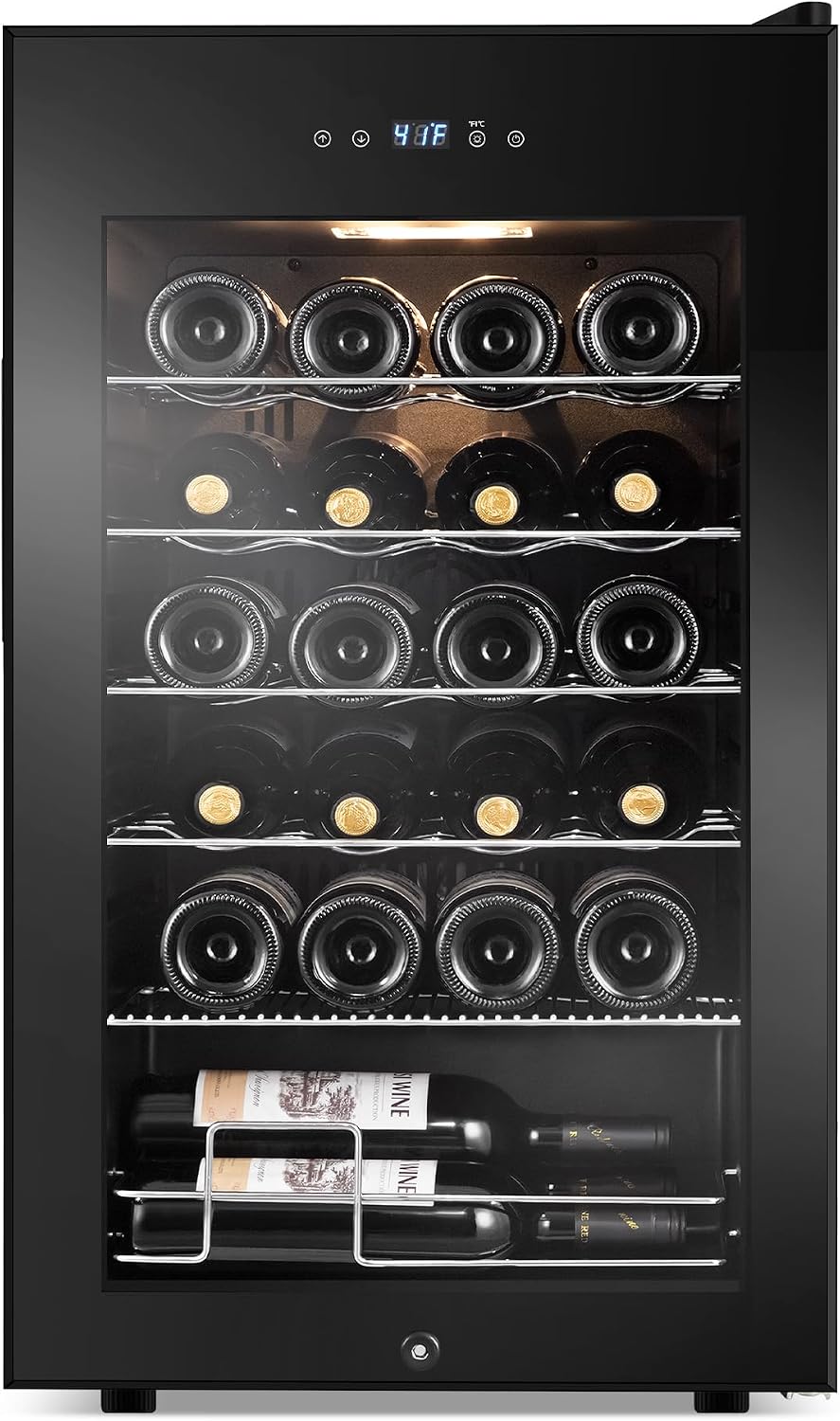 24 Bottles Wine Cooler Refrigerator, Small Wine Fridge Mini Wine Fridge Countertop with Glass Door Wine Cellars for Red Wine, Champagne, Dry White Wine, Sparkling Wines
