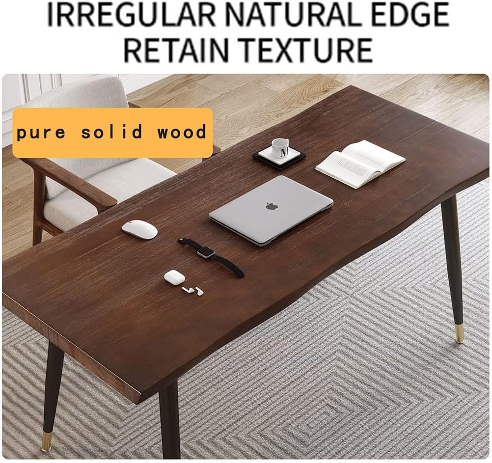 Sihtengxxhongs Modern Simple Style 55 Inch Standing Desk, Solid Wood Computer Desk with Black Metal Frame, Multipurpose Study Writing Workstation Desk for Home Office Bedroom Living Room