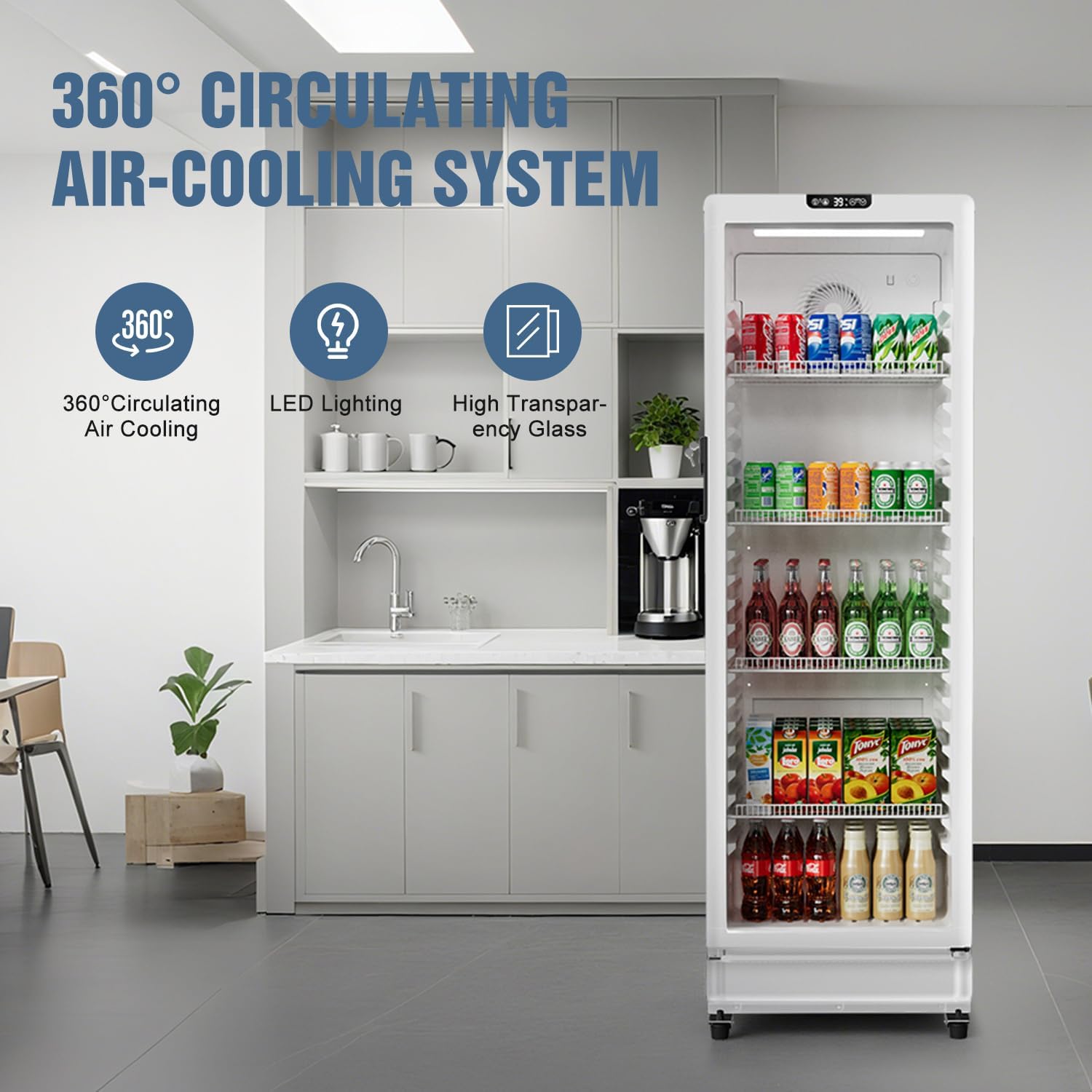 BEYOU Beverage Refrigerator, 8.5 cu. Ft Commercial Refrigerator Merchandiser with single Glass Door, Display Fridge for Living Room, Bar, Garage（White）