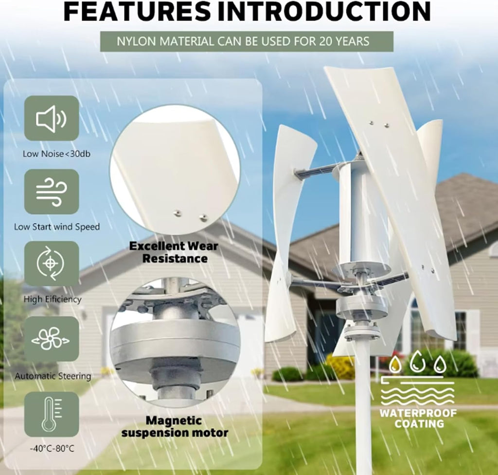 1000W-3000W Wind Turbine Generator Kit,12V 24V 48V Free Energy Wind Turbine Power Inverter Output for Farm Or Boats, Gazebos, Chalets, Or Mobile Homes