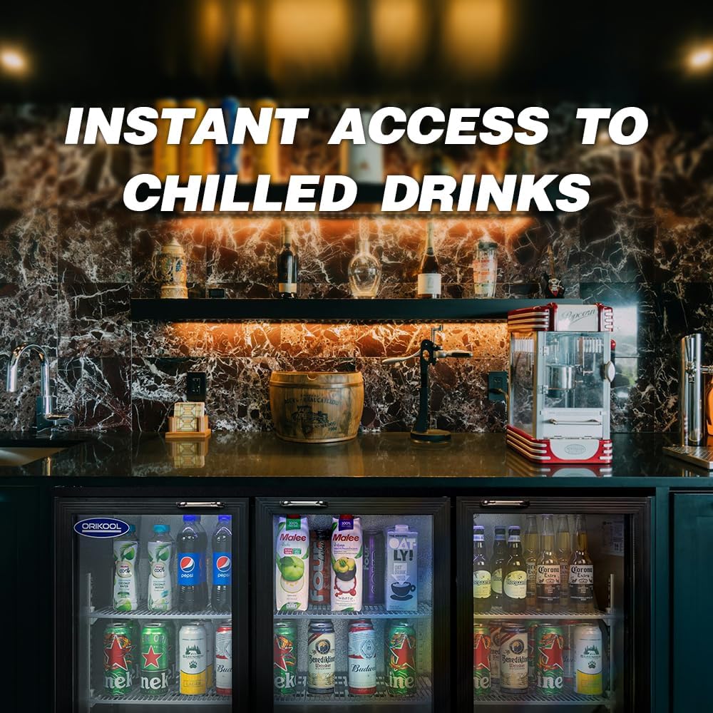 Back Bar Cooler - 480 Can Capacity Beverage Refrigerators, 3 Hinged Glass Doors, LED Lighting, Adjustable Shelves, Safety Door Lock, Perfect for Bars, Restaurants & Home