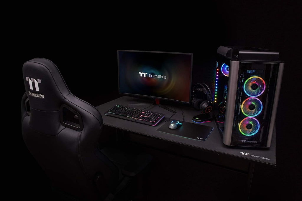 Thermaltake Tt Gaming Level 20 Gt Battlestation Computer Gaming Desk, Adjustable Heights, Scratch Resistant Surface, Full-Sized Desk Mat, GD-LBS-BRHANX-01 , Black